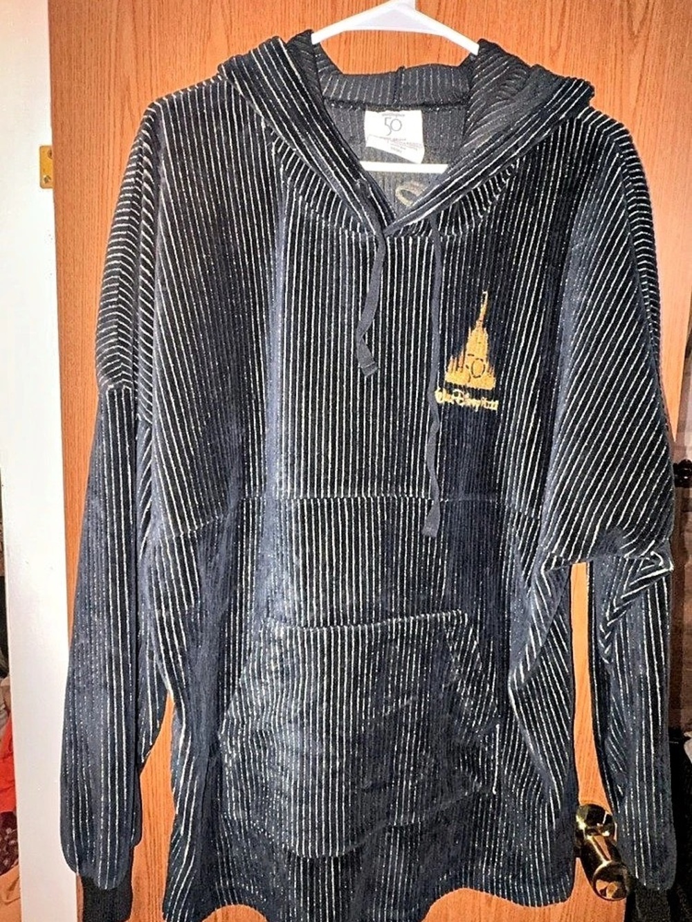 Disney World 50 Spirit Jersey Striped Hoodie in Black & Gold Size Large